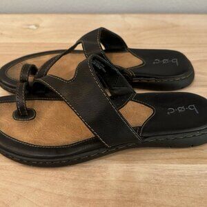B.O.C. Women's 9 Black Leather Between Toe Slide Artisan Festival BOHO Sandals